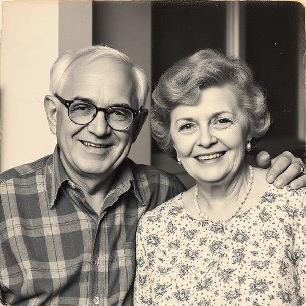 Black and white photograph of grandparents