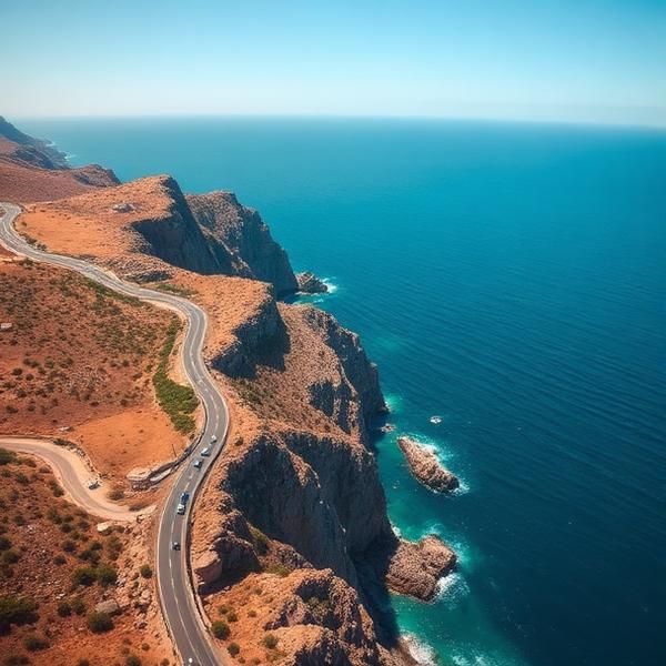 Aerial view of a coastal road